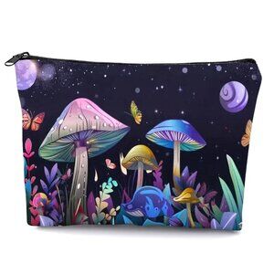 Cosmetic Bag Makeup Mushroom Clutch Pouch Travel Storage Wonderland Trip New